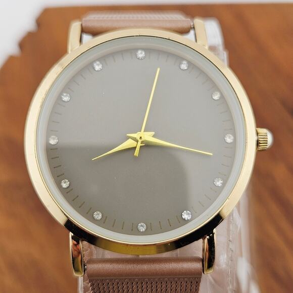 Gold Tone Minimalist Watch Neutrals Beige Taupe Contemporary Simple Old Money - Picture 2 of 7